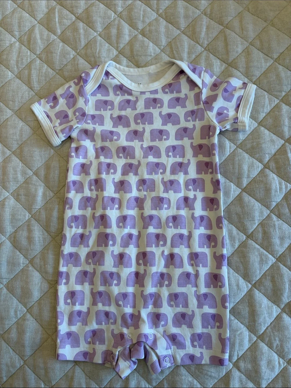 NWOT Primary Purple and White Elephant Short Sleeve Pajama Romper